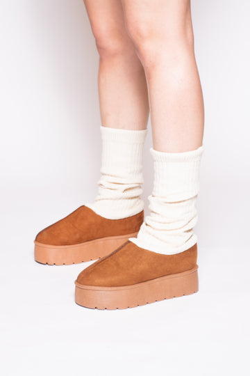 Sofia Cozy - Botines Camel de Plataforma para Invierno con Calentadores