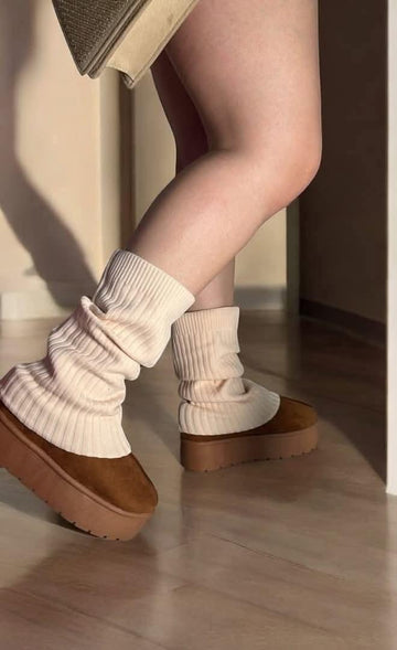 Sofia Cozy - Botines Camel de Plataforma para Invierno con Calentadores