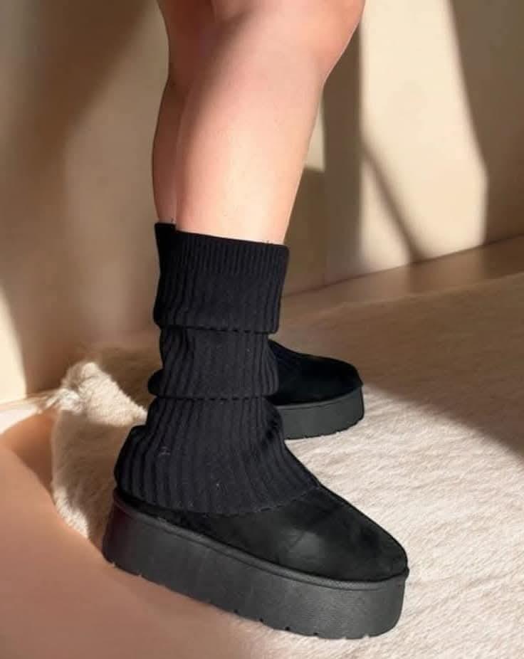 Sofia Cozy - Botines Negros de Plataforma para Invierno con Calentadores